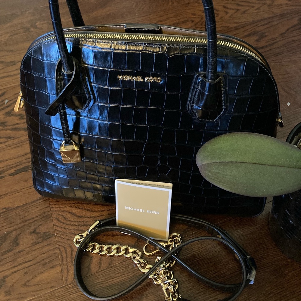Michael Kors Croc Embossed Bowling Bag Purse